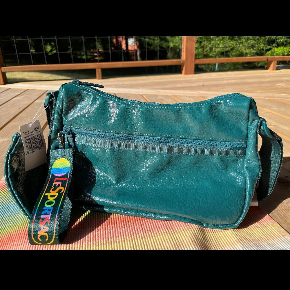 LeSportsac Clean Classic Hobo Emerald Crinkle Patent NWT